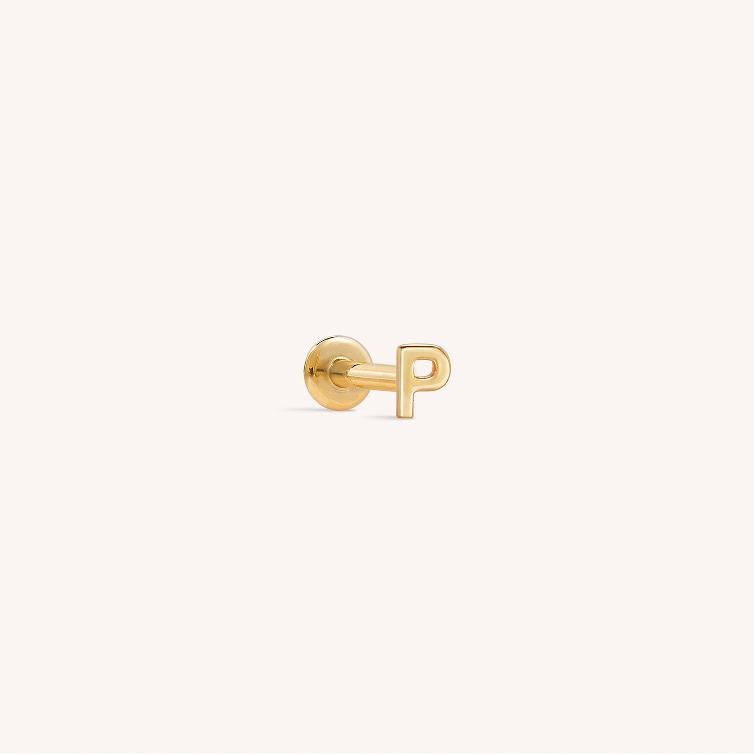 14K Solid Gold Mini Alphabet Flatback Earring