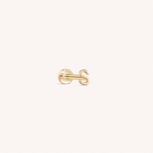 14K Solid Gold Mini Alphabet Flatback Earring