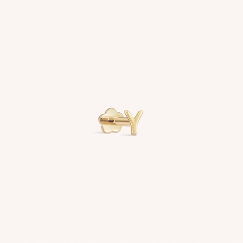 14K Solid Gold Mini Alphabet Flatback Earring