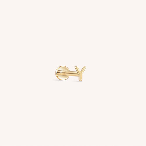14K Solid Gold Mini Alphabet Flatback Earring