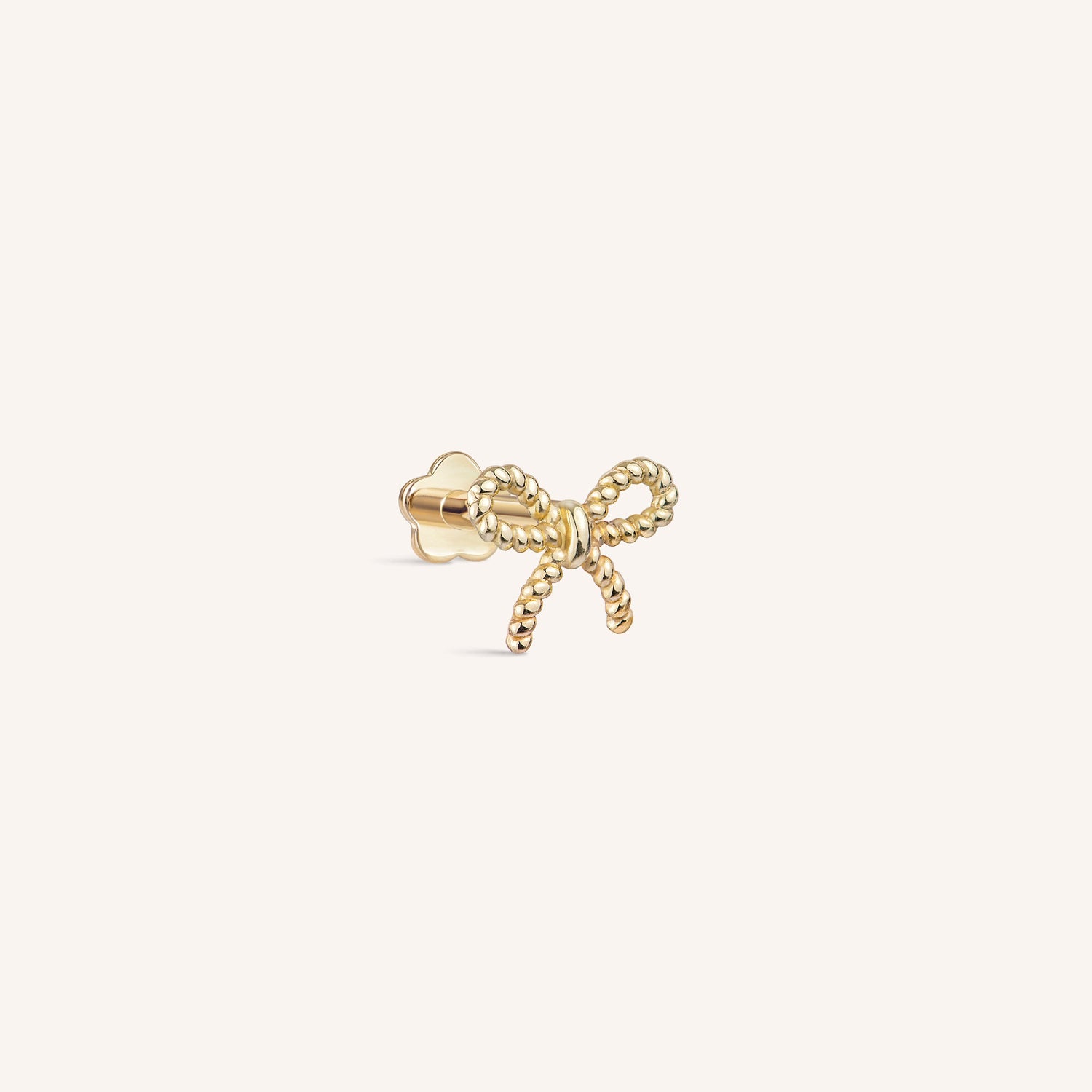 14K Solid Gold Micro Bow Flatback Earring
