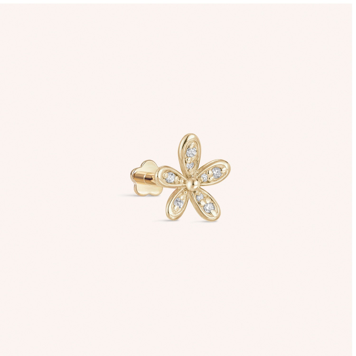 14K Solid Gold Floraison Pav√© Diamond Flatback Earring