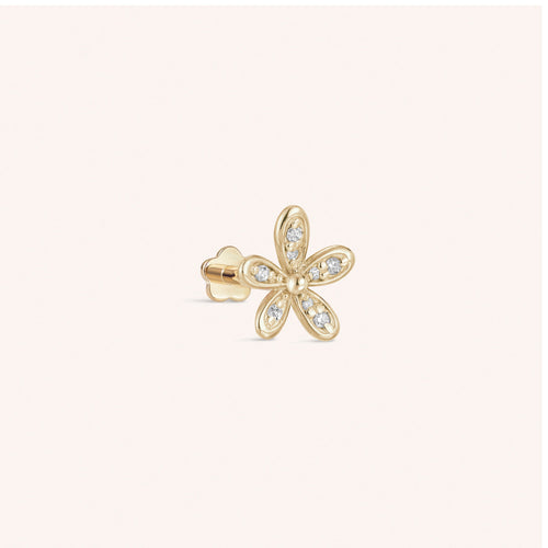 14K Solid Gold Floraison Pav√© Diamond Flatback Earring