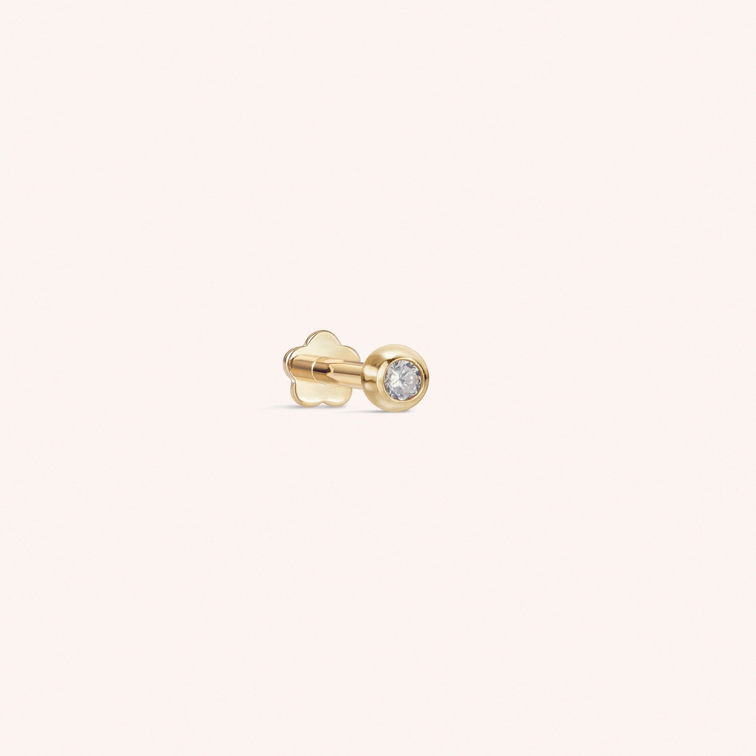 14K Solid Gold Tiny Gem Ball Flatback Earring