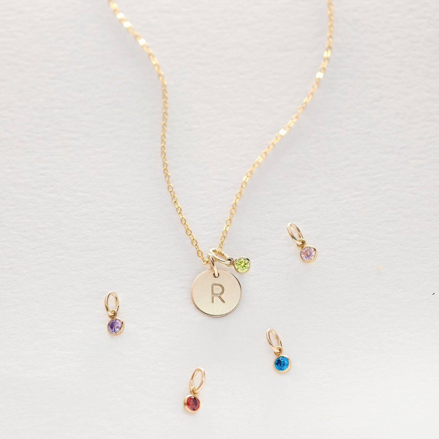 Personalized Initial Disc With Birthstone Necklace