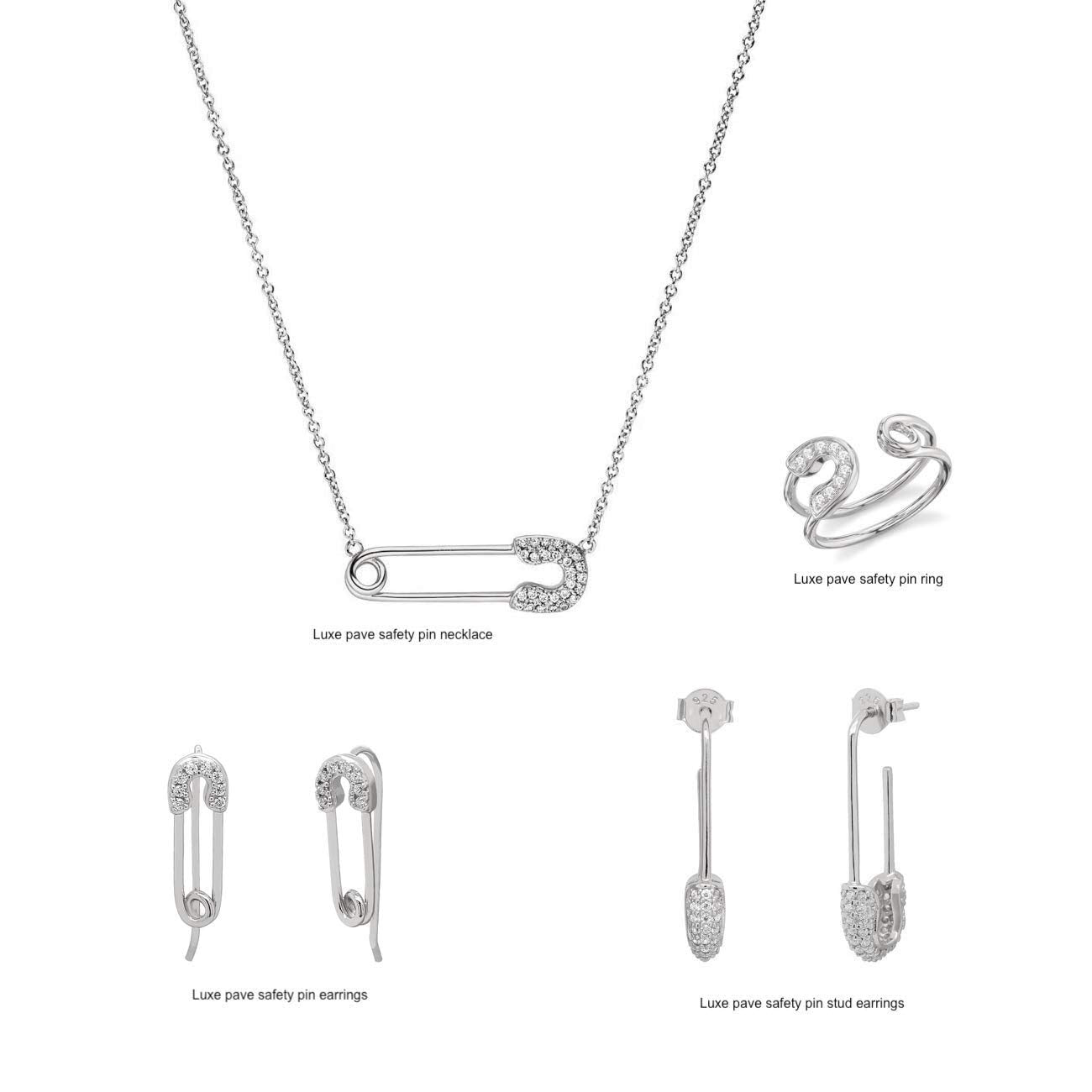 Luxe Pave Safety Pin Ring Silver