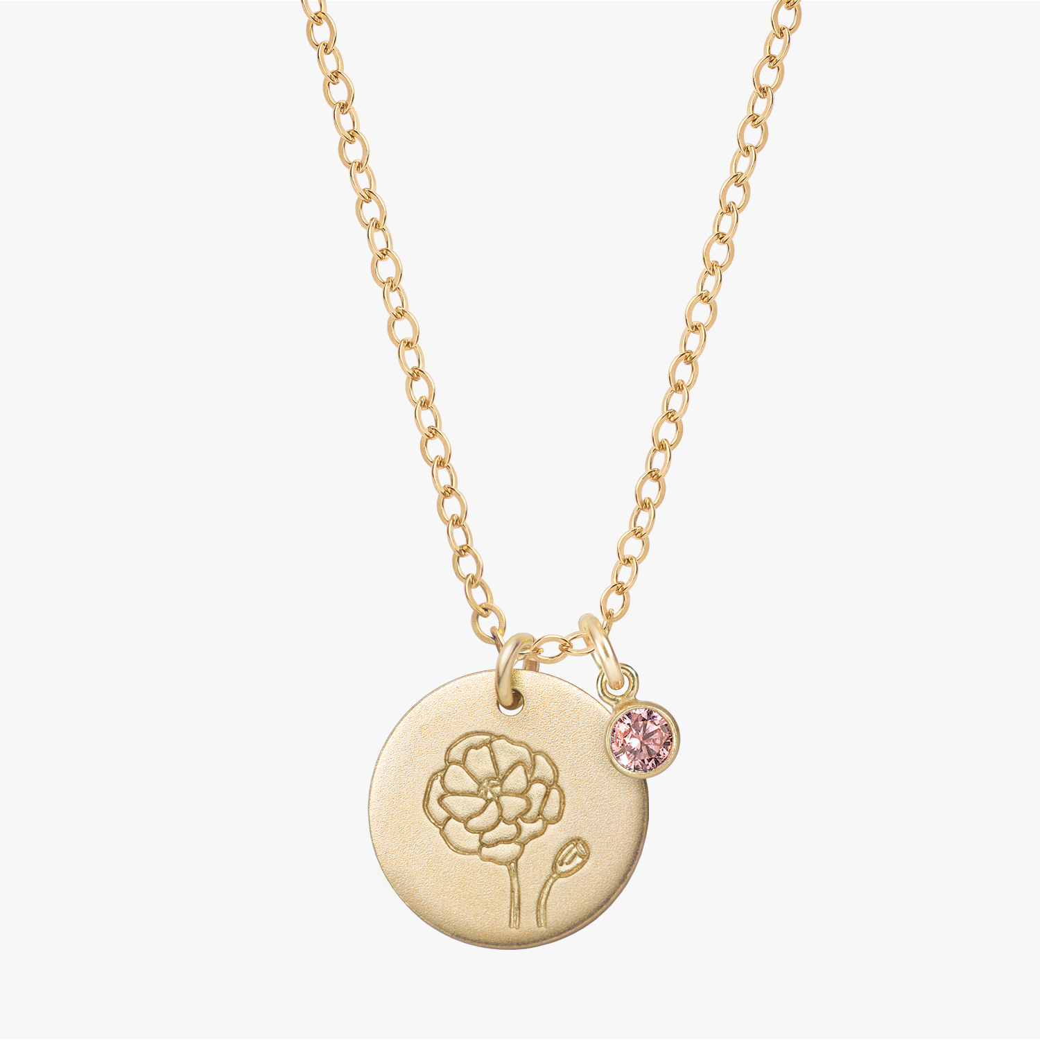 Personalized Birth Flower with Birthstones Bezel Gold Necklace