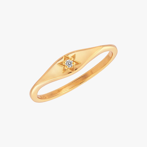 Mini Starburst Signet Ring Gold