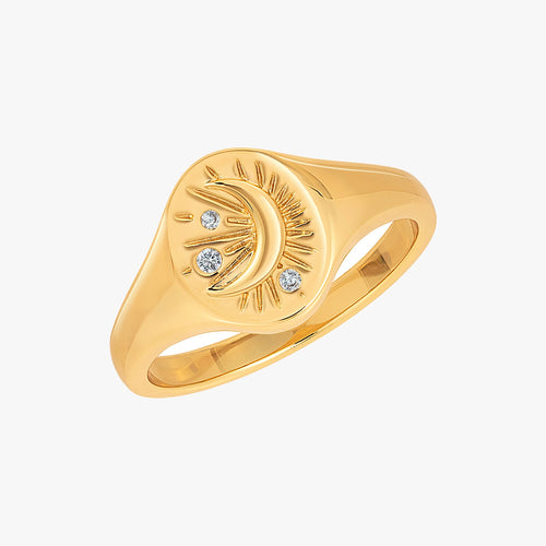 Tarot Moon Signet Ring Gold