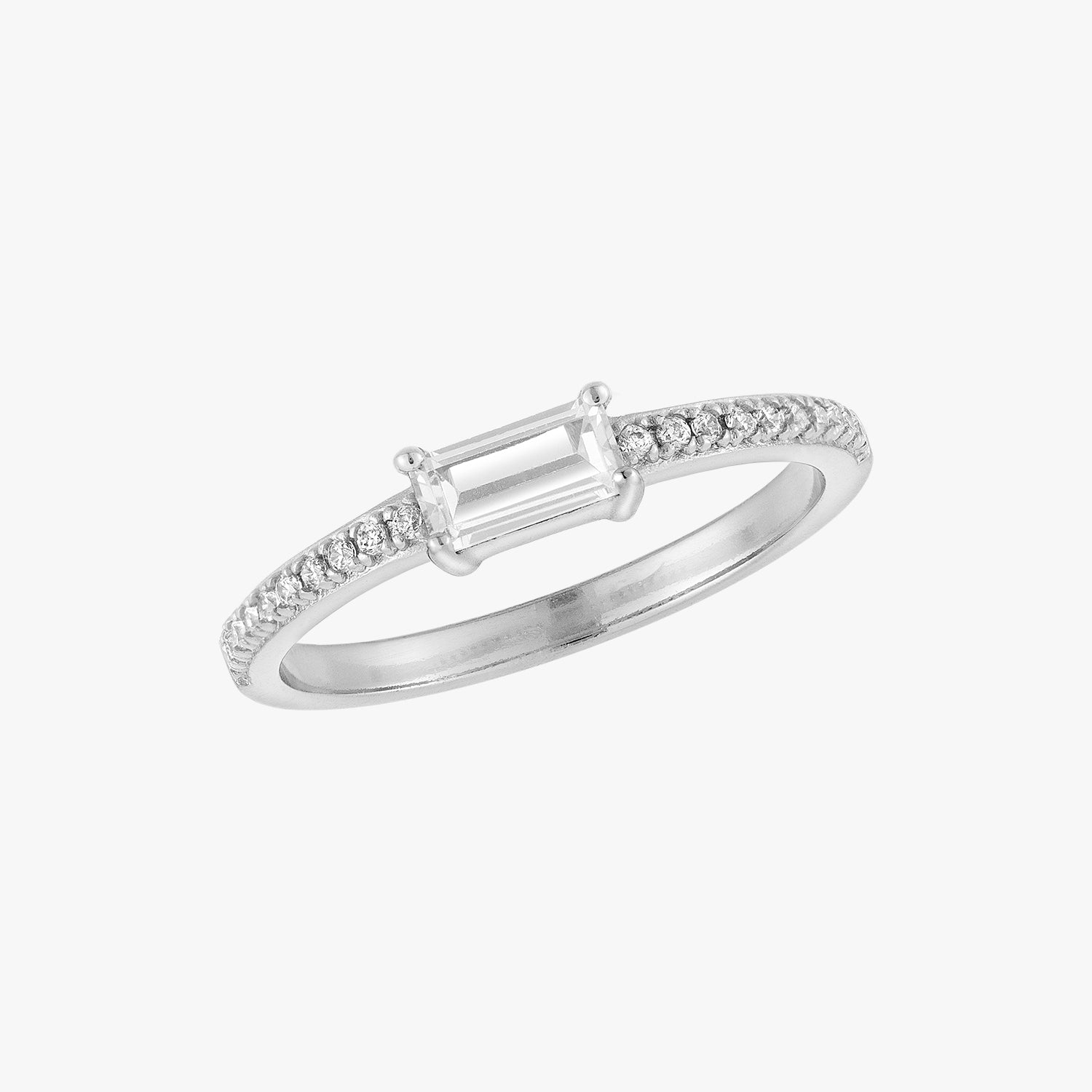 Baguette Solitaire Silver Ring