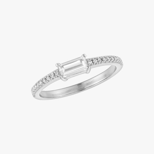 Baguette Solitaire Silver Ring