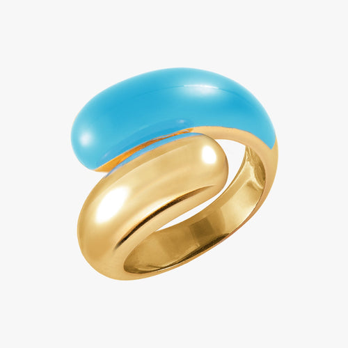 Twin Dome Sky Blue Enamel Ring