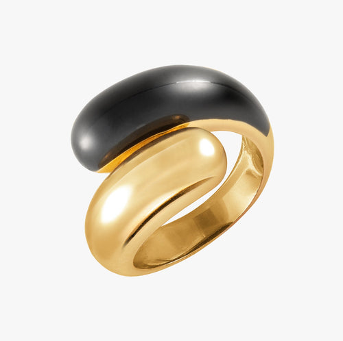 Twin Dome Black Enamel Ring