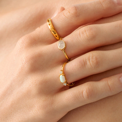 Deco Opal CZ Ring Gold