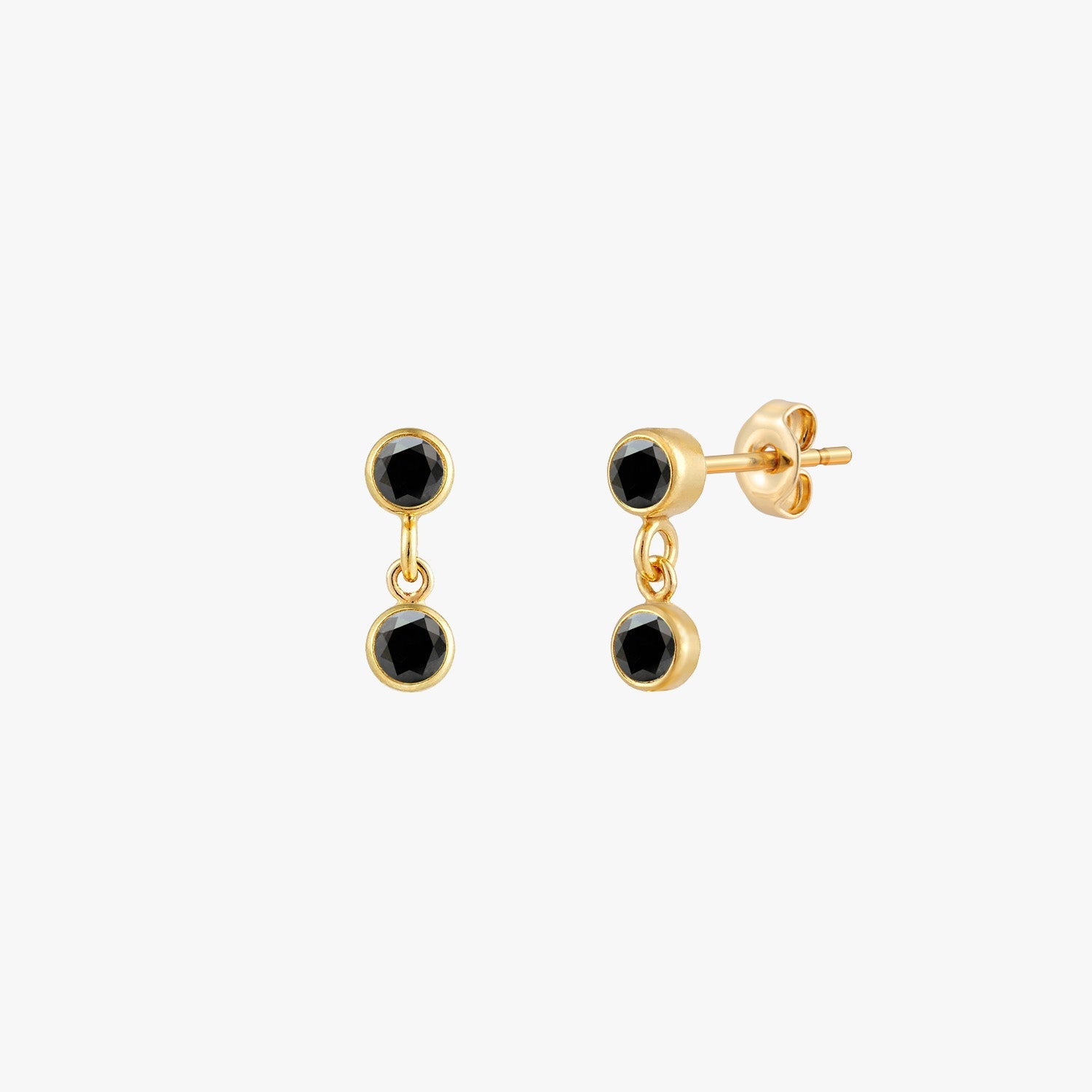 Black Double Bezel Stud Earrings