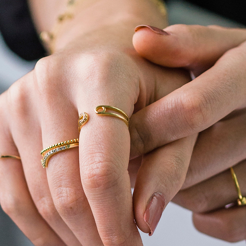 Luxe Pave Safety Pin Ring Silver