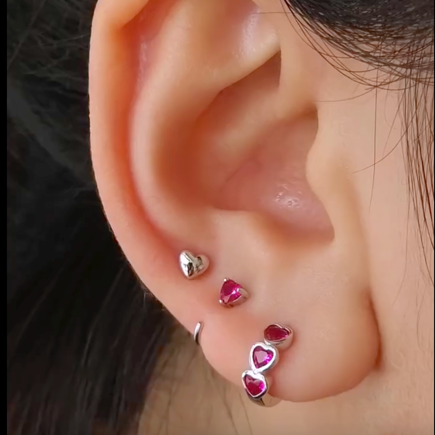 Little Ruby Heart Huggie