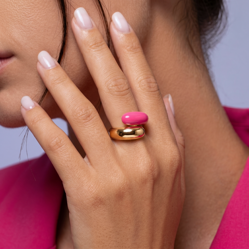 Twin Dome Neon Pink Enamel Ring