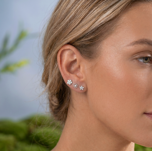 14K Solid Gold Plum Blossom Flower Flatback Earring