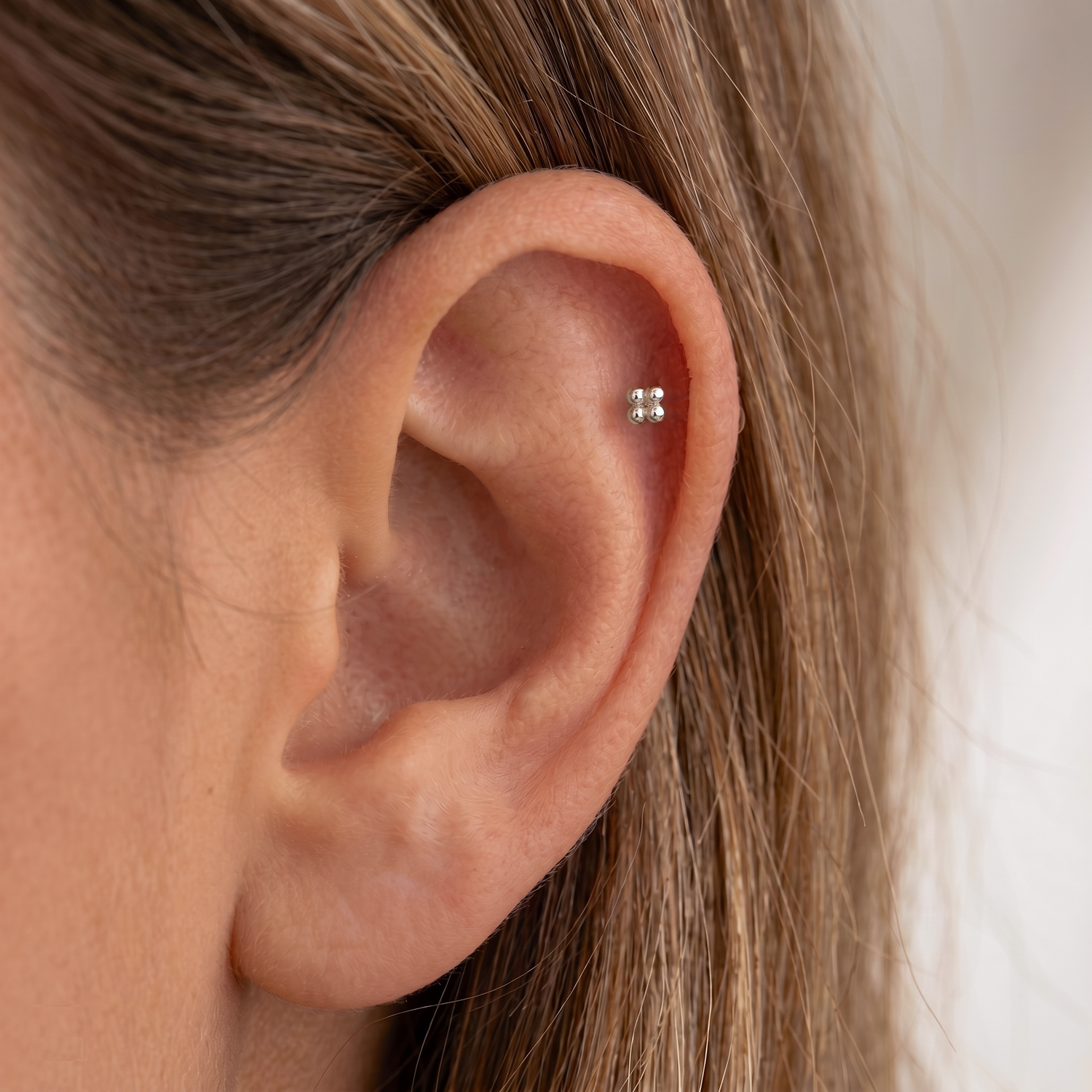 14K Solid Gold Mini Quadro Bubble Flatback Earring