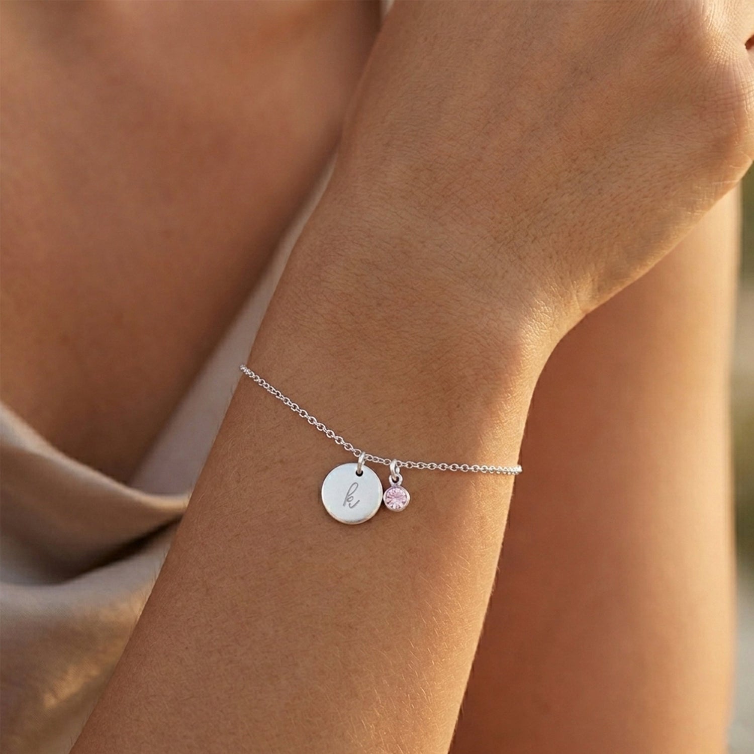 Personalized Birthstones Bezel Disc Bracelet