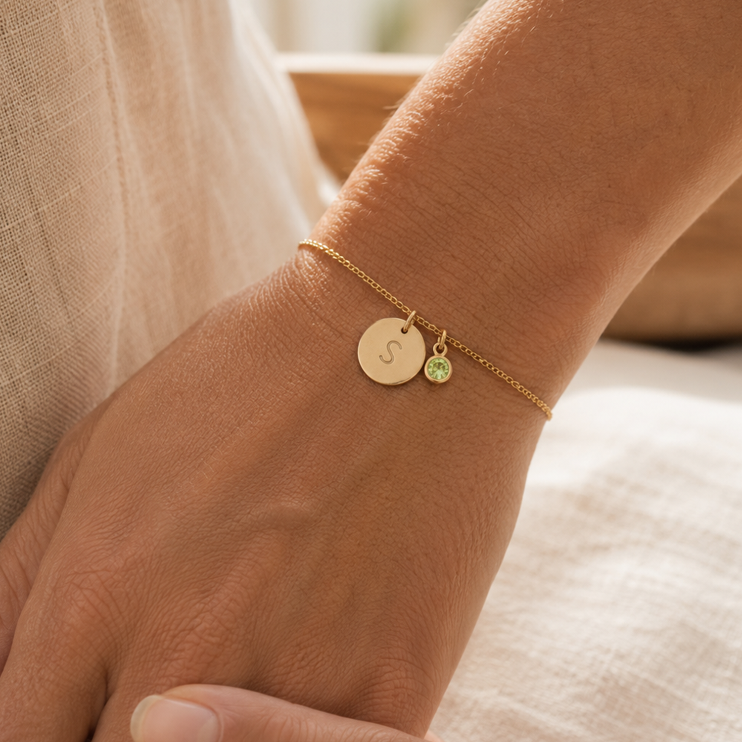 Personalized Birthstones Bezel Disc Bracelet