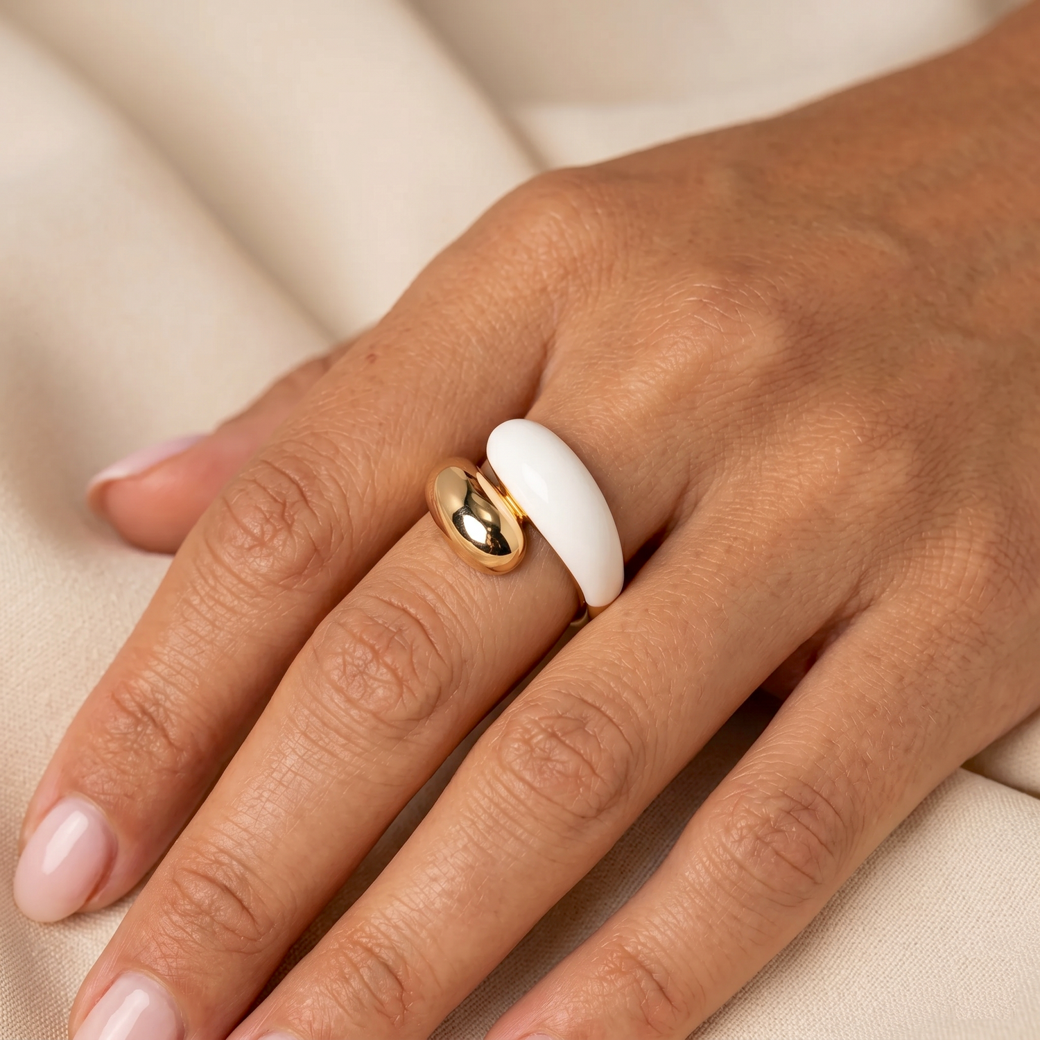 Twin Dome White Enamel Ring