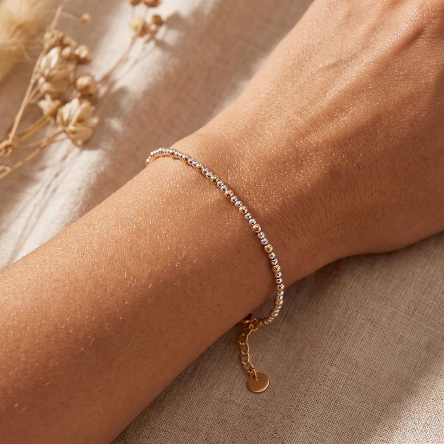 Two Tone Pave Bead Bracelet