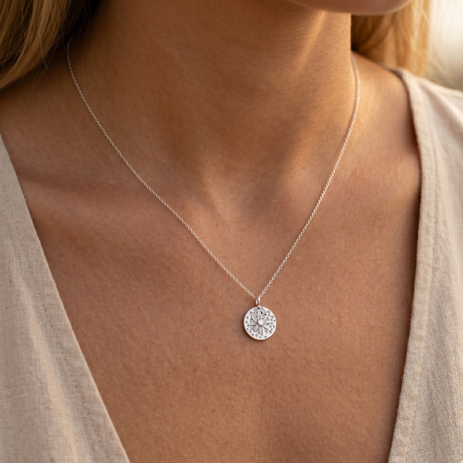 Amulet Floral CZ Charm Necklace