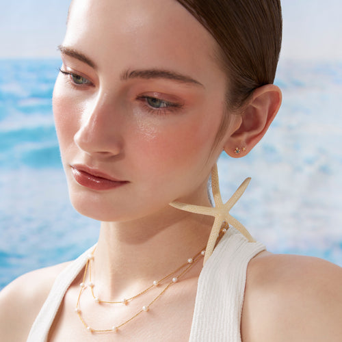 14K Solid Gold Mini Starfish Diamond Flatback Earring