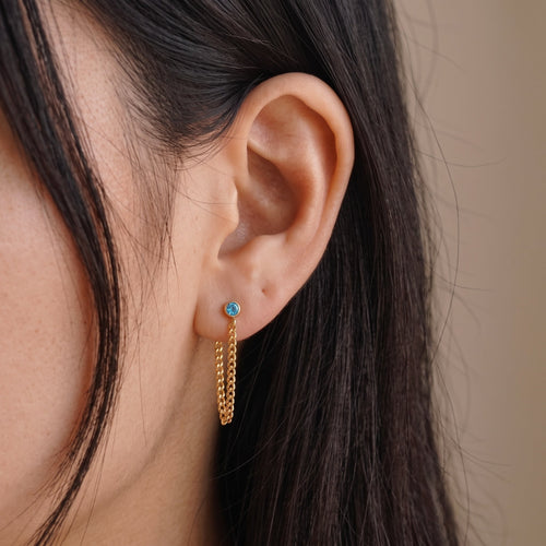Curb Chain Sapphire Bezel Earrings