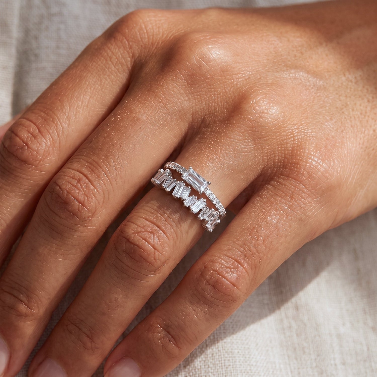 Baguette Solitaire Silver Ring