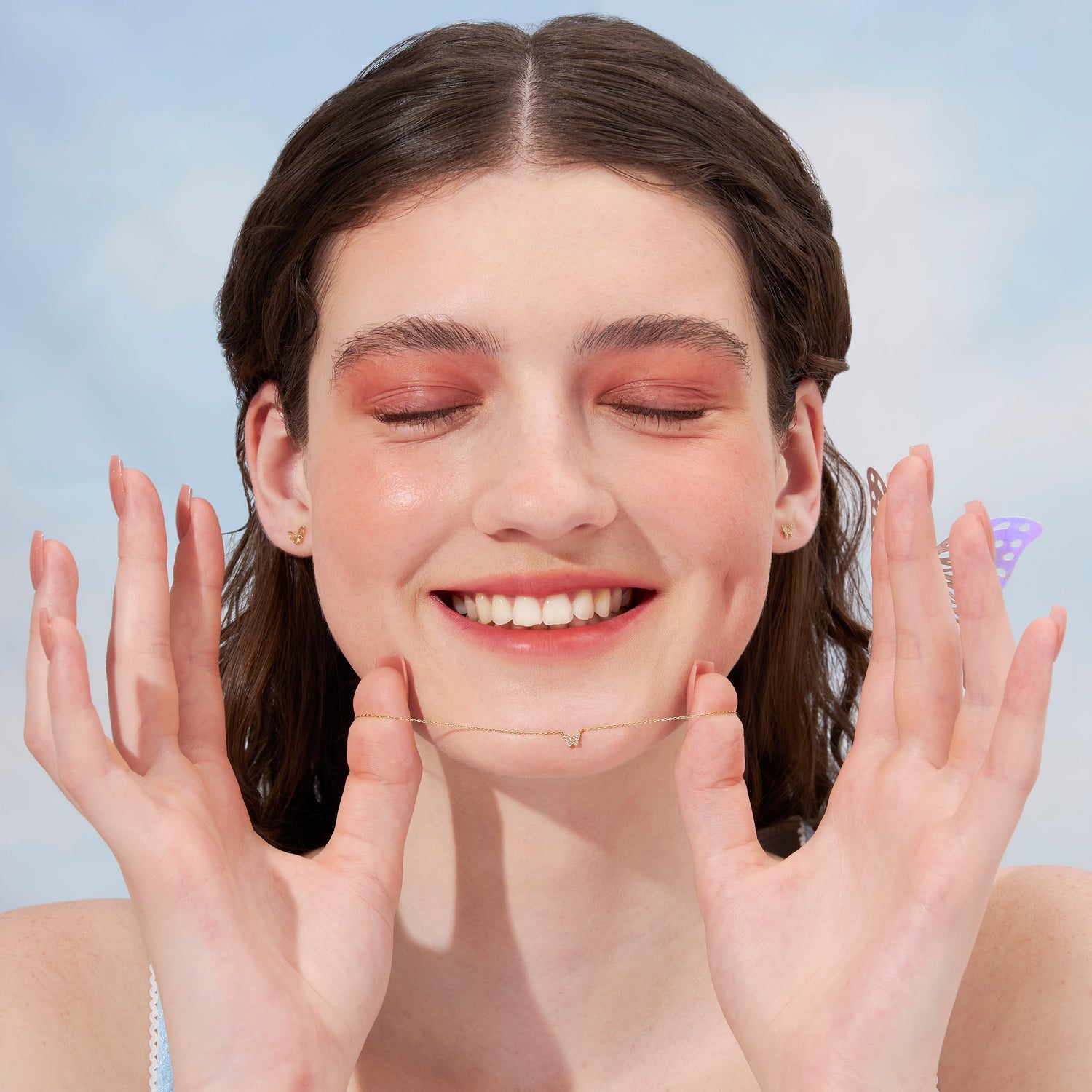 14K Solid Gold Mini Pavé Diamond Butterfly Necklace