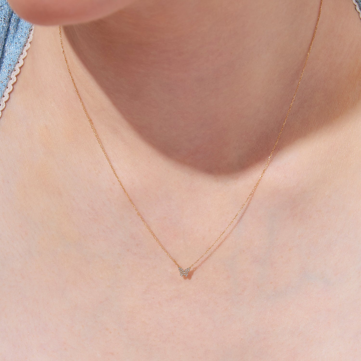 14K Solid Gold Mini Pavé Diamond Butterfly Necklace