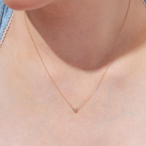 14K Solid Gold Mini Pavé Diamond Butterfly Necklace