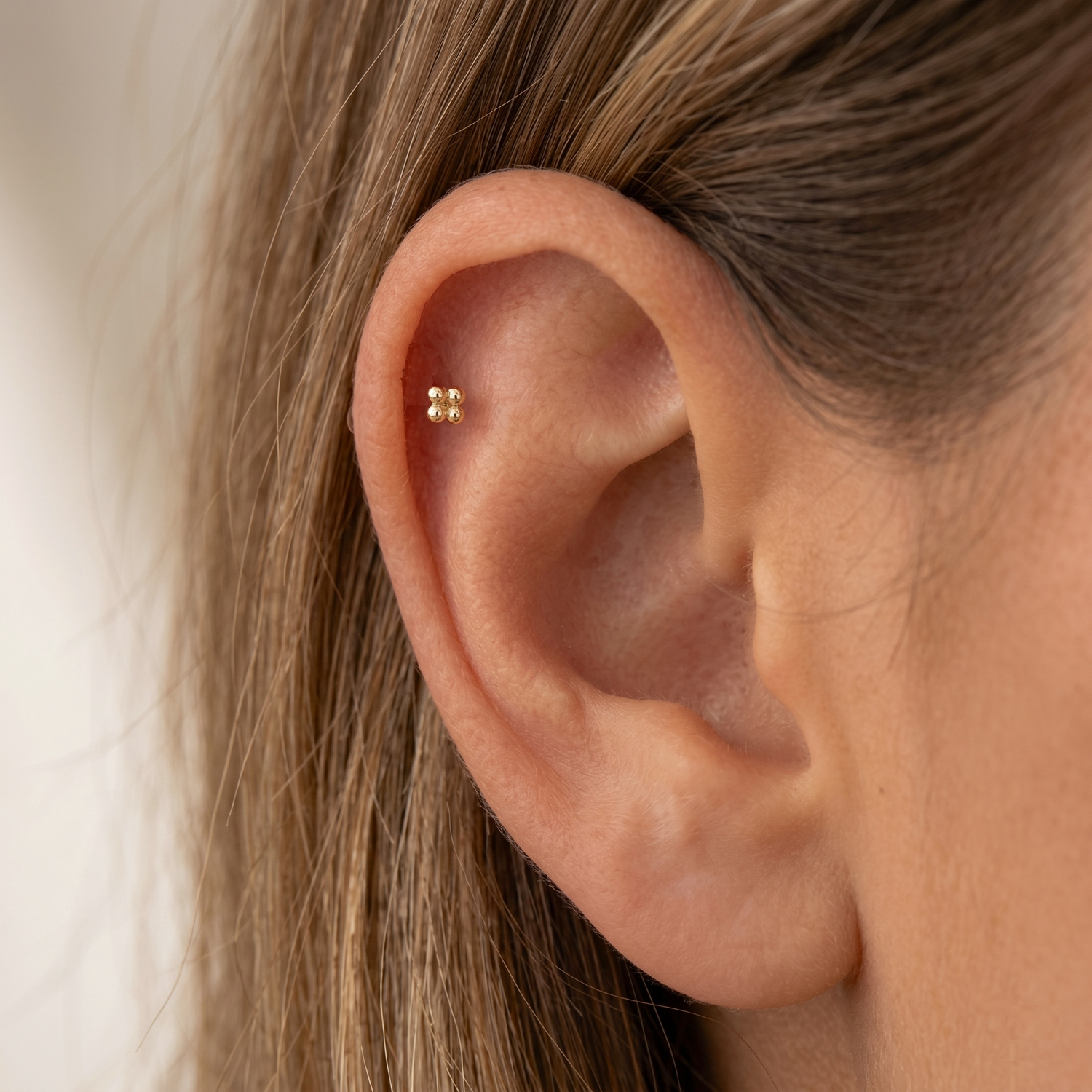14K Solid Gold Mini Quadro Bubble Flatback Earring