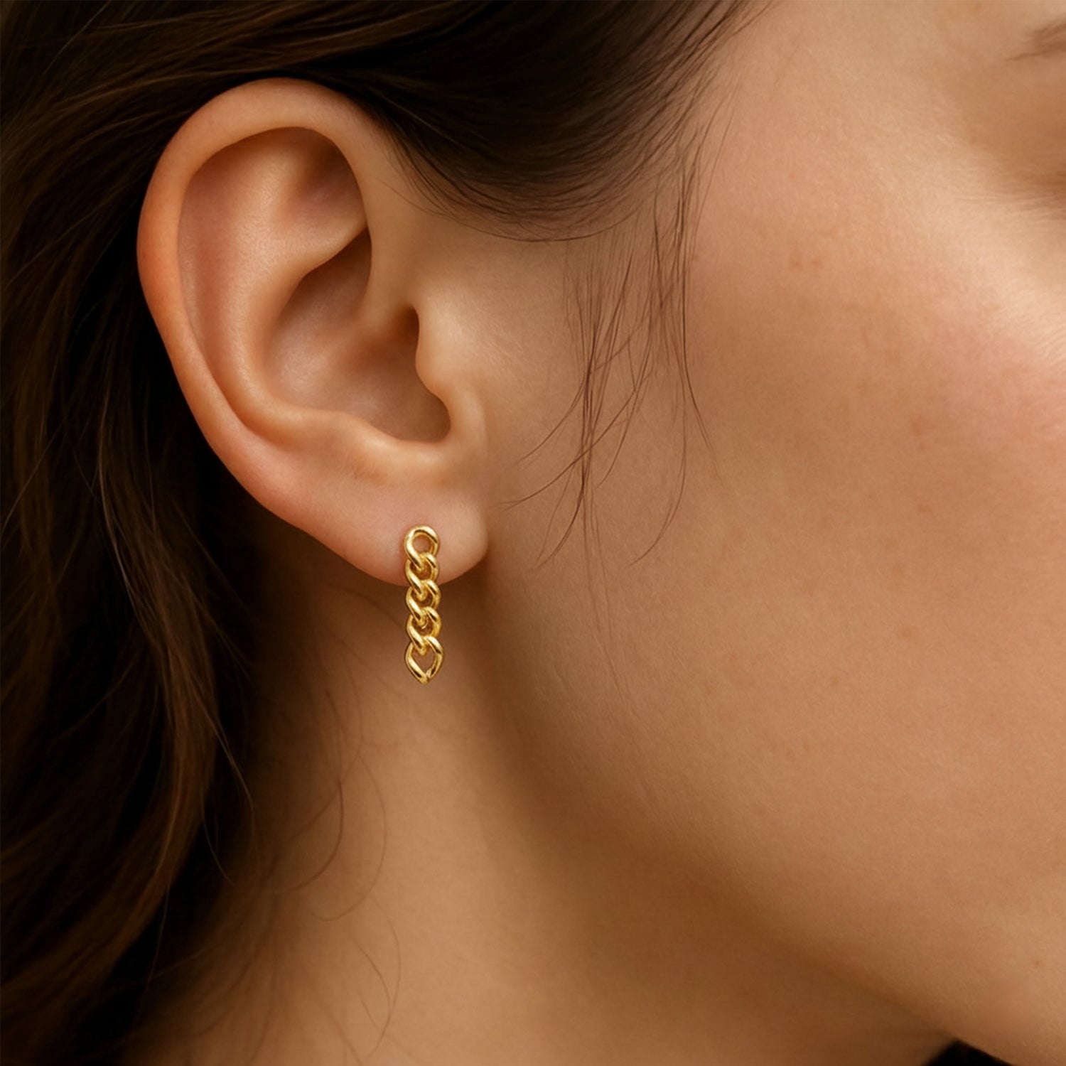 Cuban Chain Drop Stud Earrings