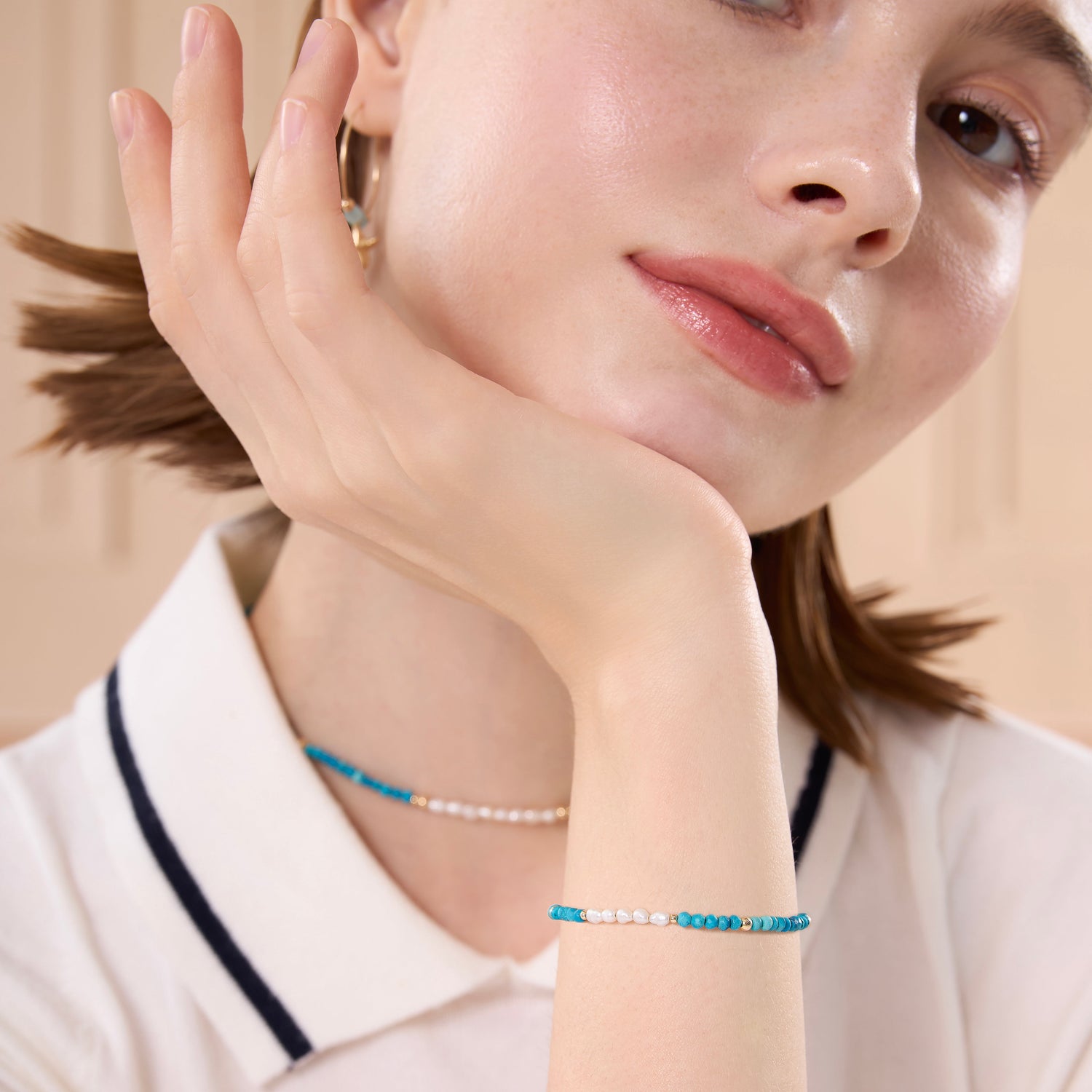 Turquoise Wave Pearly Beaded Bracelet