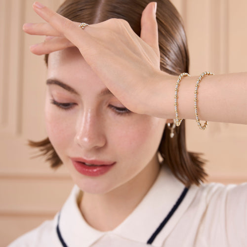 Two Tone Pave Bead Bracelet