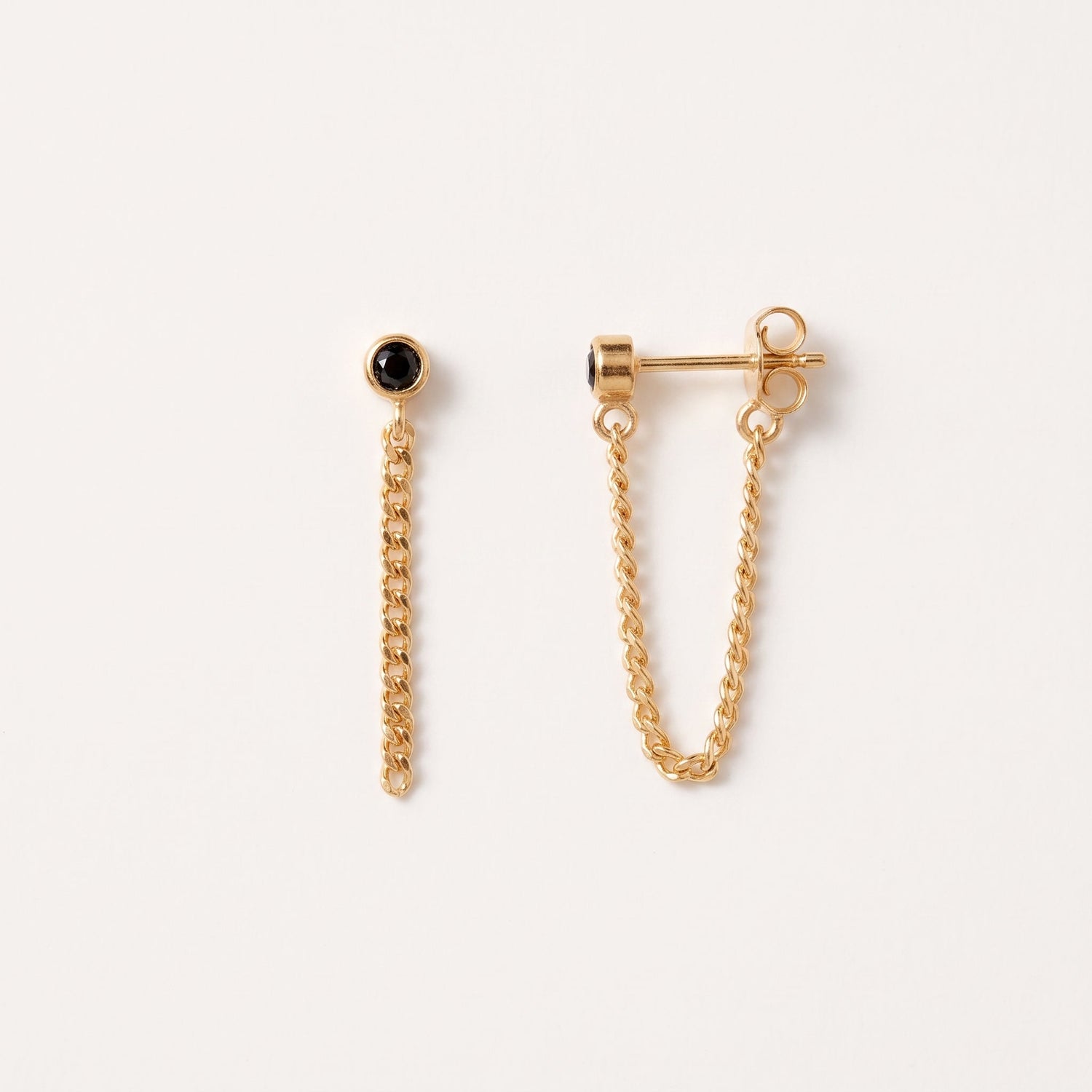 Curb Chain Black Bezel Earrings
