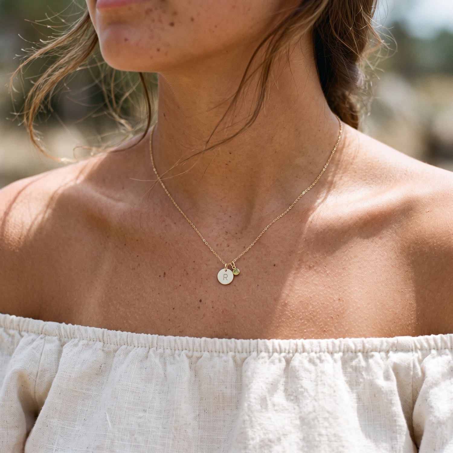 Personalized Initial Disc With Birthstone Necklace