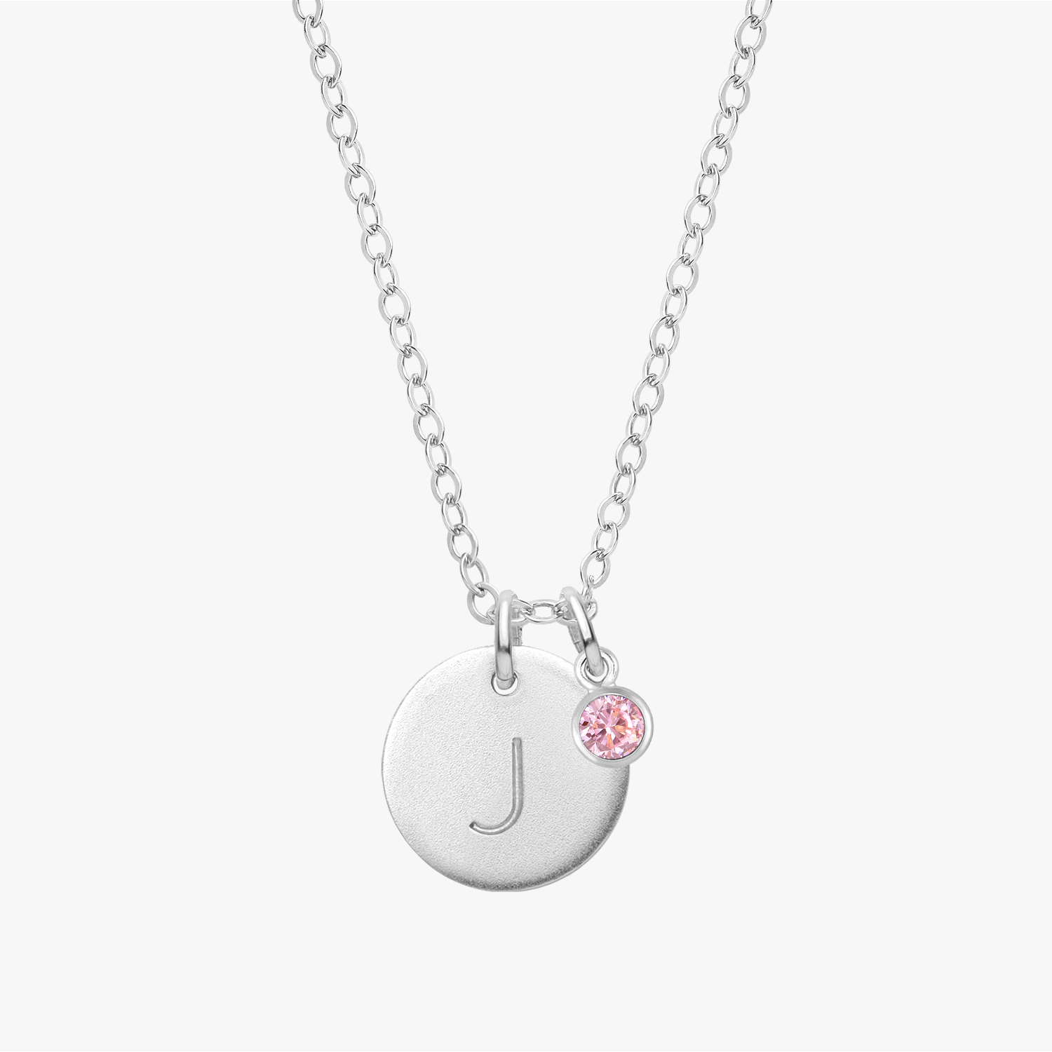 Personalized Initial Disc With Birthstone Necklace