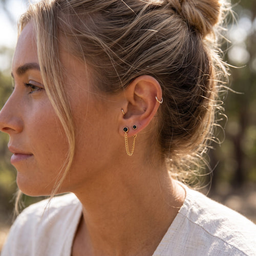 Curb Chain Black Bezel Earrings