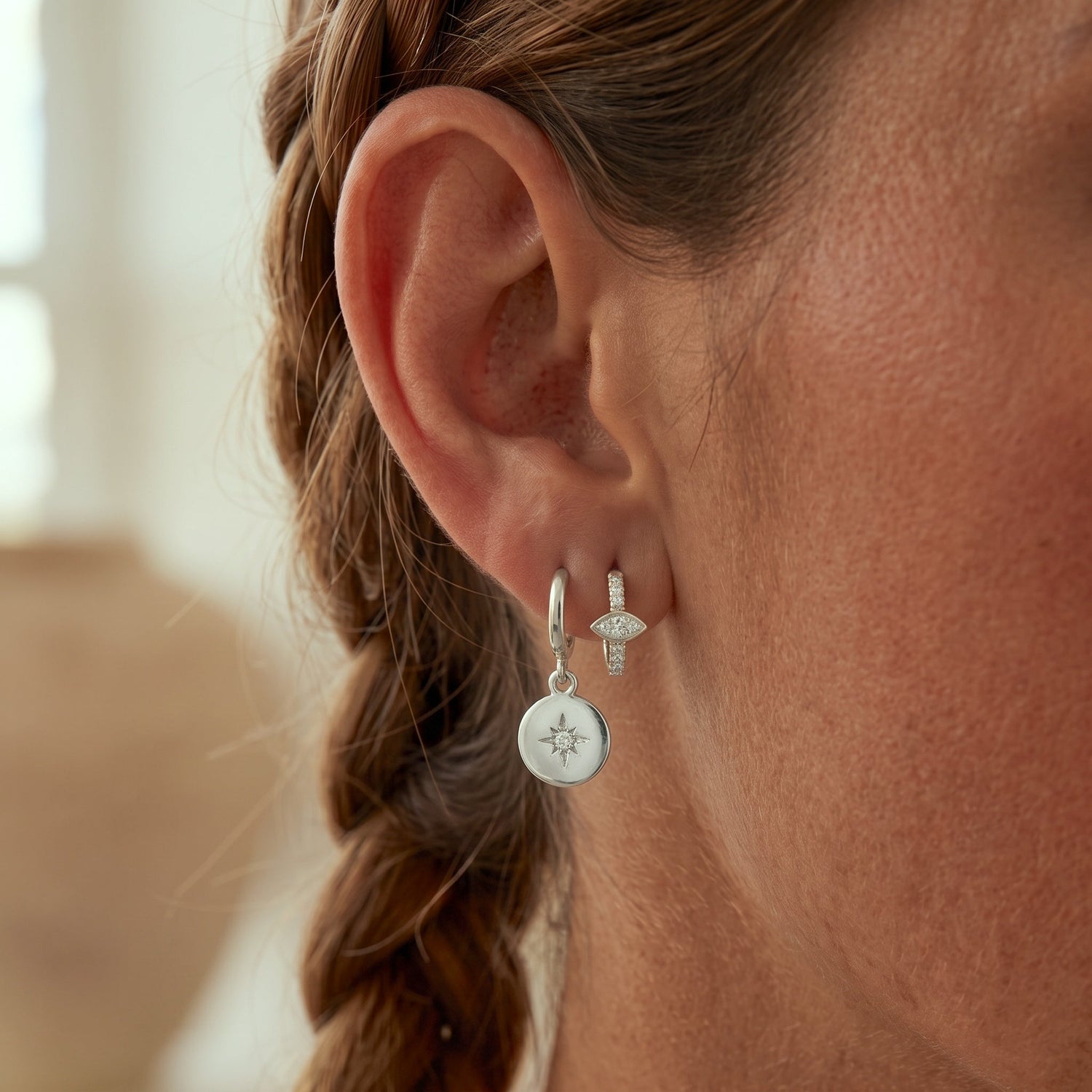 Starburst Disc Hoop Earrings