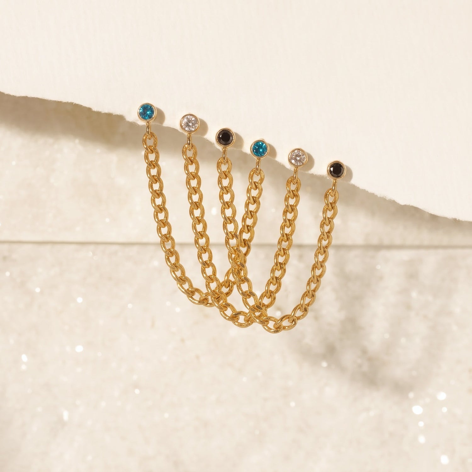 Curb Link Chain Sapphire Bezel Earring