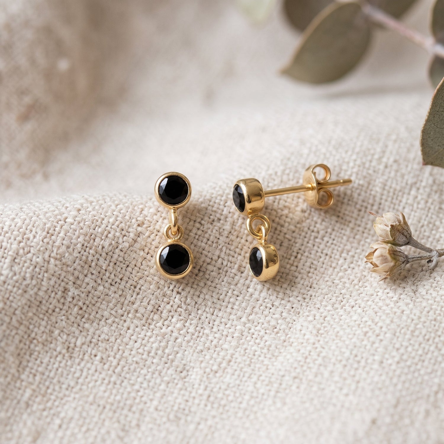 Black Double Bezel Stud Earrings