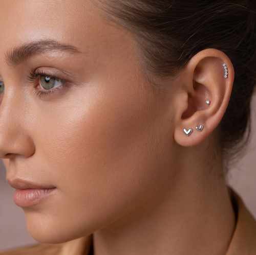 14K Solid Gold Lab Diamond Pavé Crescent Flatback Earring