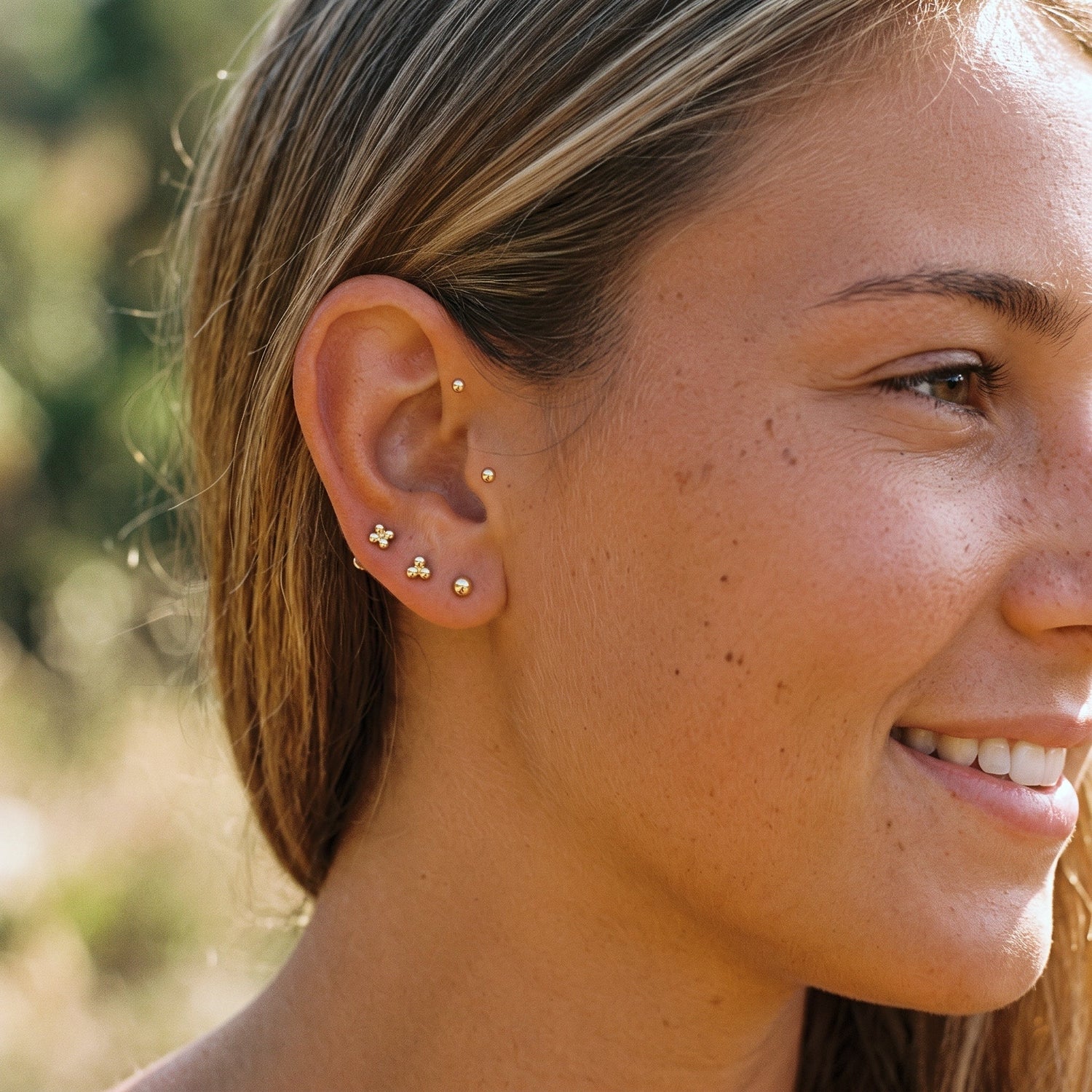 14K Solid Gold Mini Quadro Bubble Flatback Earring