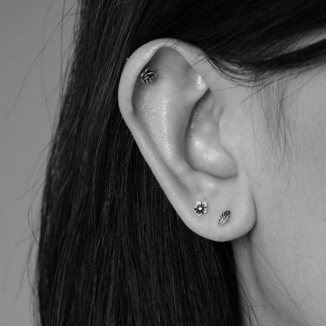 Little Oxidized Jasmine Stud Earrings