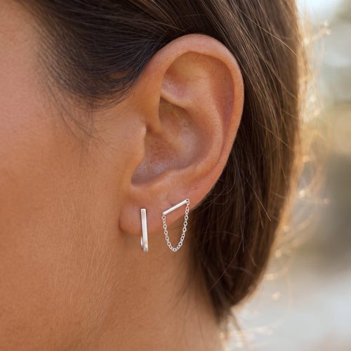 Skinny Bar Chain Stud Earrings